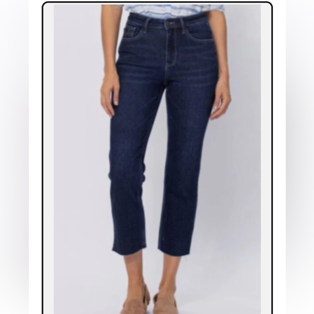 Judy Blue Cropped Straight High Rise Raw Split Hem Jeans Size 3/26.